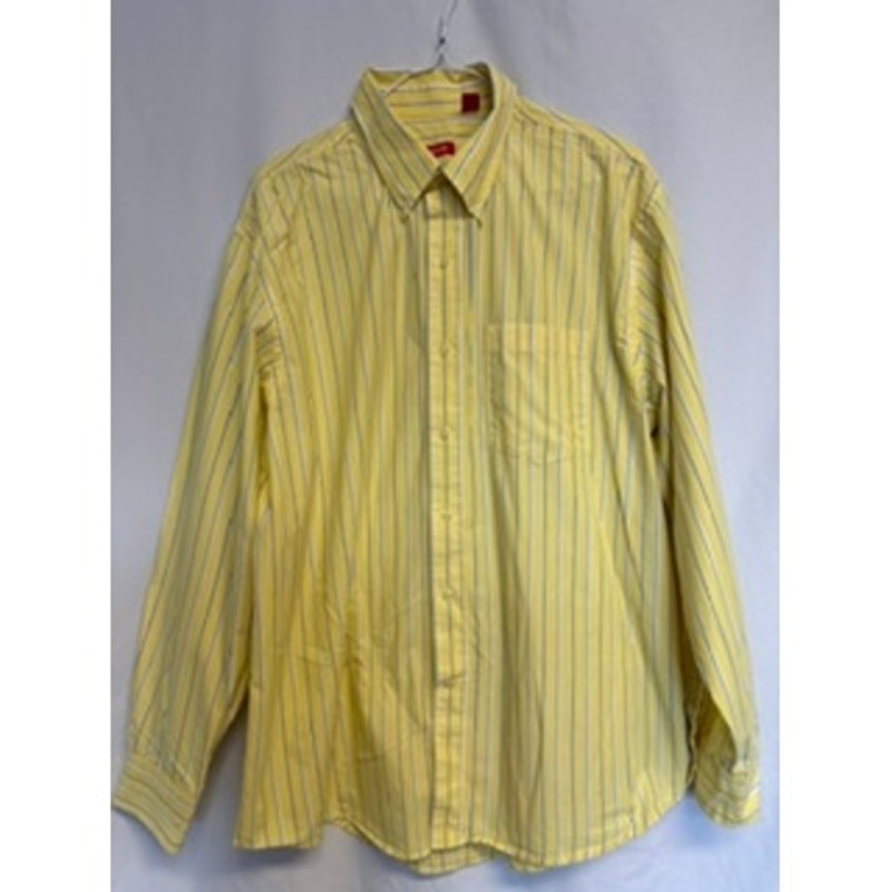 Izod Mens Yellow Blue Striped Long Sleeve Button Down Shirt Large Cotton